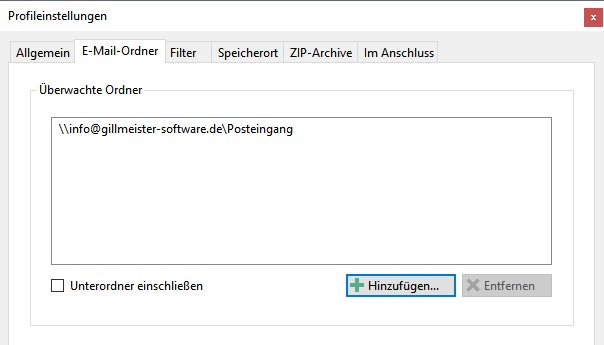 Outlook E-Mail-Ordner wählen